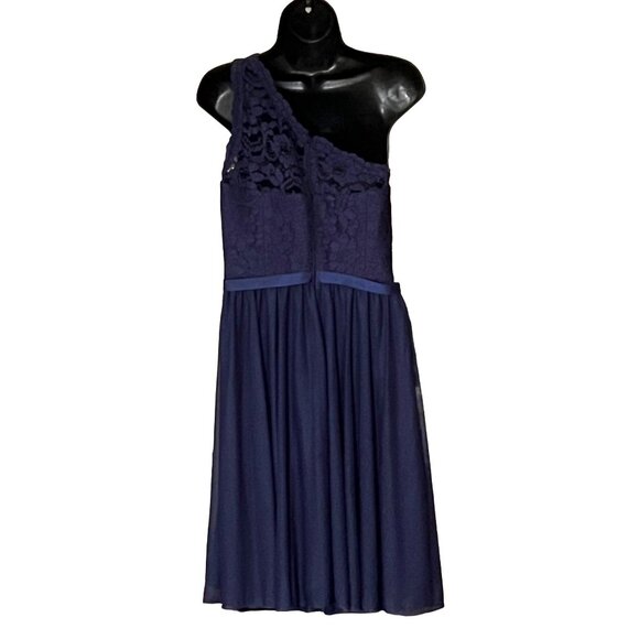 David's Bridal women's navy blue, mid-length formal dress, size 8,one shoulder, - Picture 4 of 10